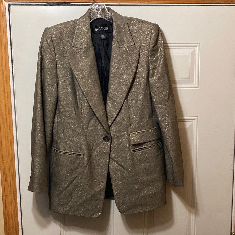 Ellen Tracy Shimmering‎ Gold-Tone Single-Button Blazer 8